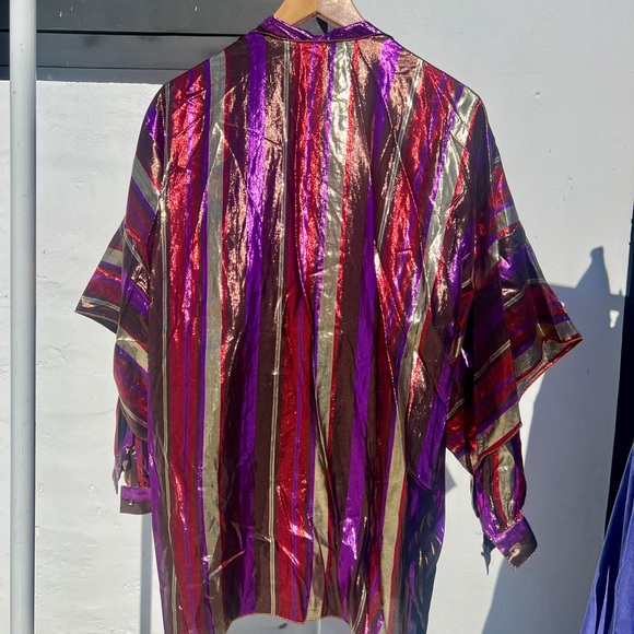 80s Multicolor Metallic Stripe Shirt Set - Picture 9 of 11